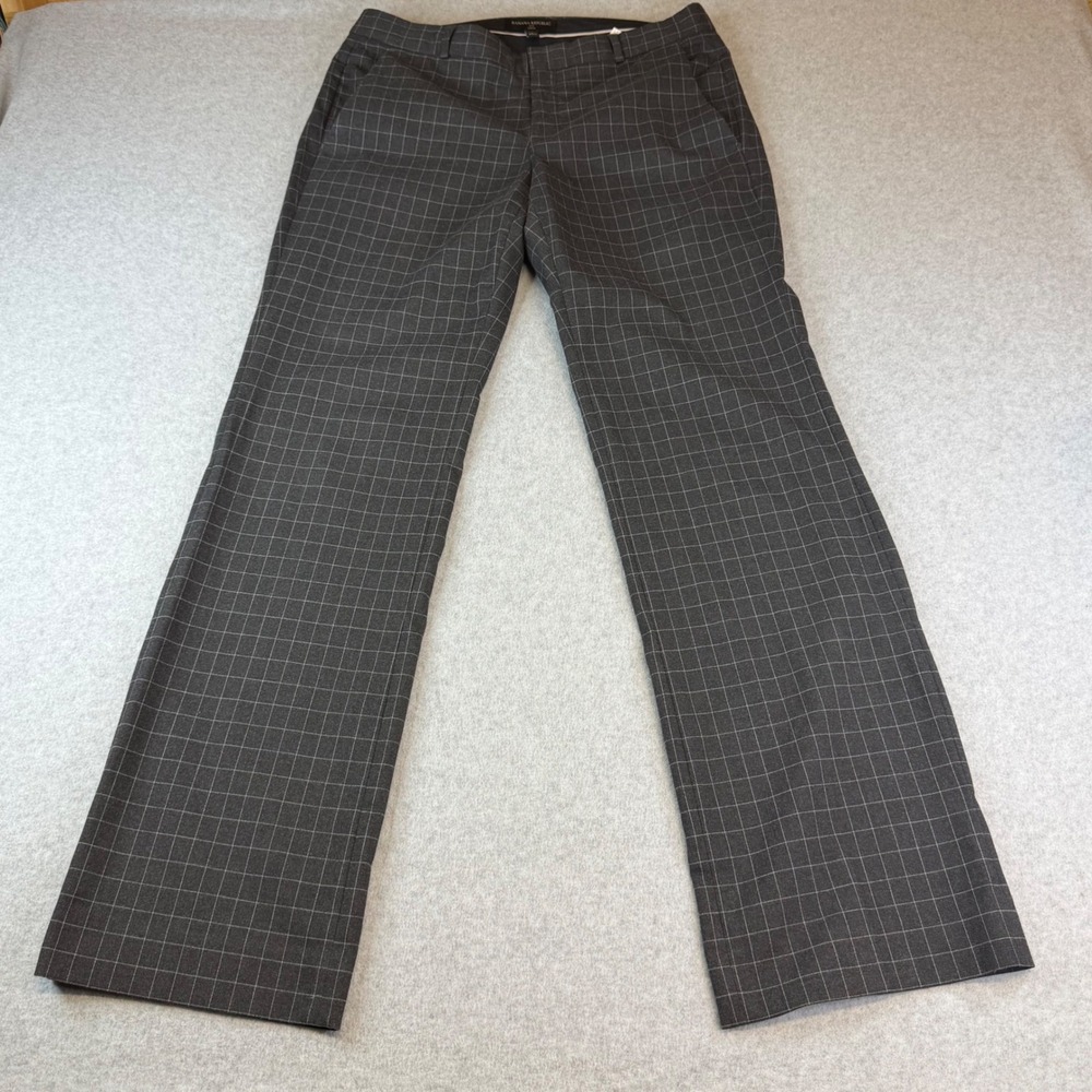 Banana Republic Logan Gray Windowpane Plaid Dress Pants Trousers Womens 8
